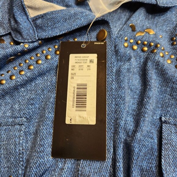 Slim Factor Womens Size 2 X Top Button Up Blouse Stretch,Roll Tab Plus Blue -23 - Picture 13 of 13